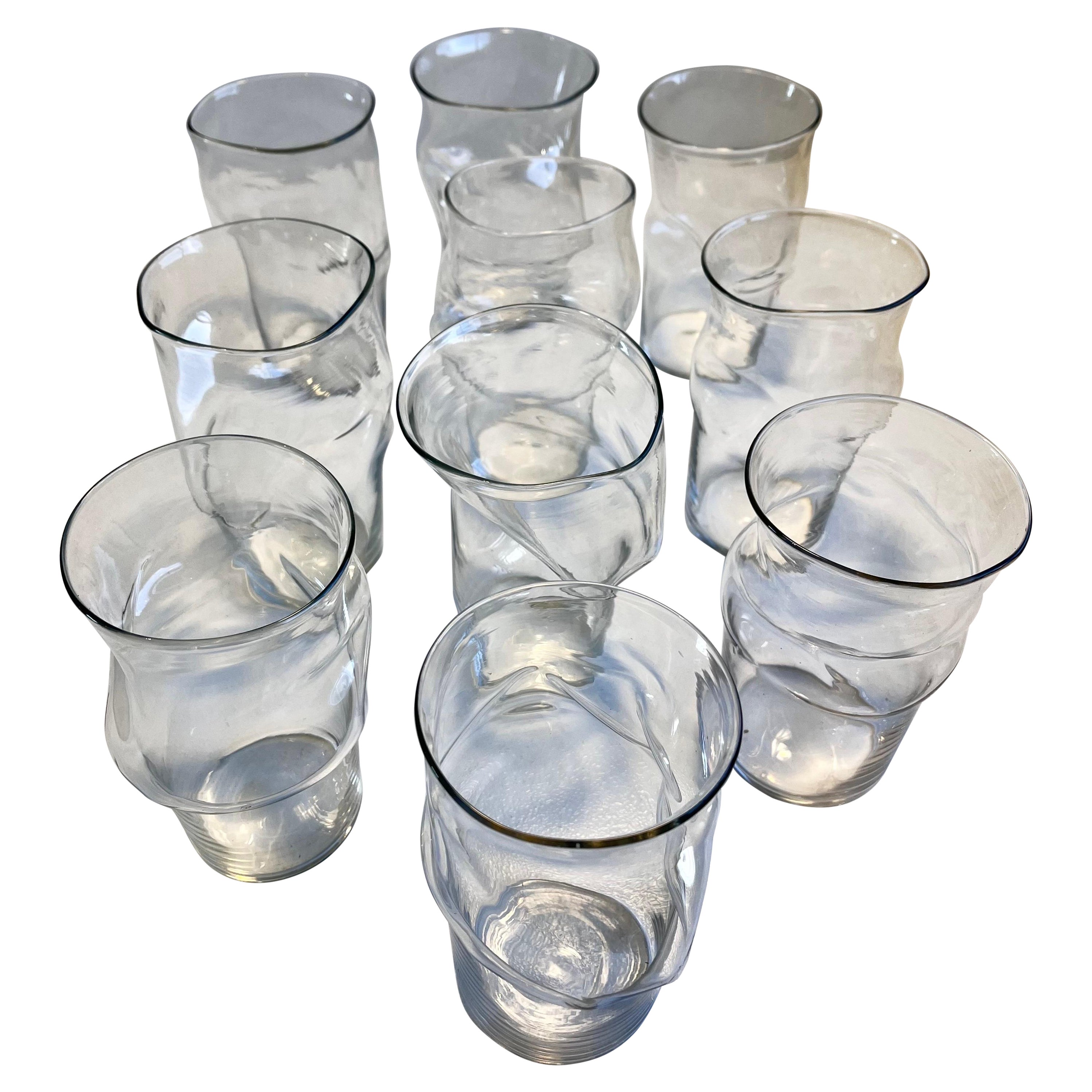 Unique Distorted Drinking Glasses, all different, set of ten For Sale