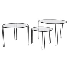 Set of 3 Mid-Century Modernist Wire Frame and Glass Top Nesting Tables
