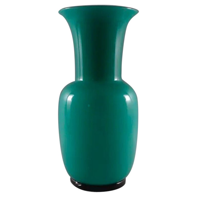 Meraviglioso vaso in vetro artistico di Venini Opalino color acquamarina firmato e datato