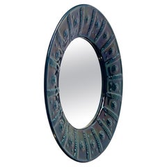 Espejo de pared circular escandinavo azul vintage de cerámica esmaltada