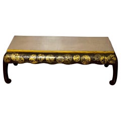 Antique Chinese Black Lacquered and Gilt Low Table with Three Drawers