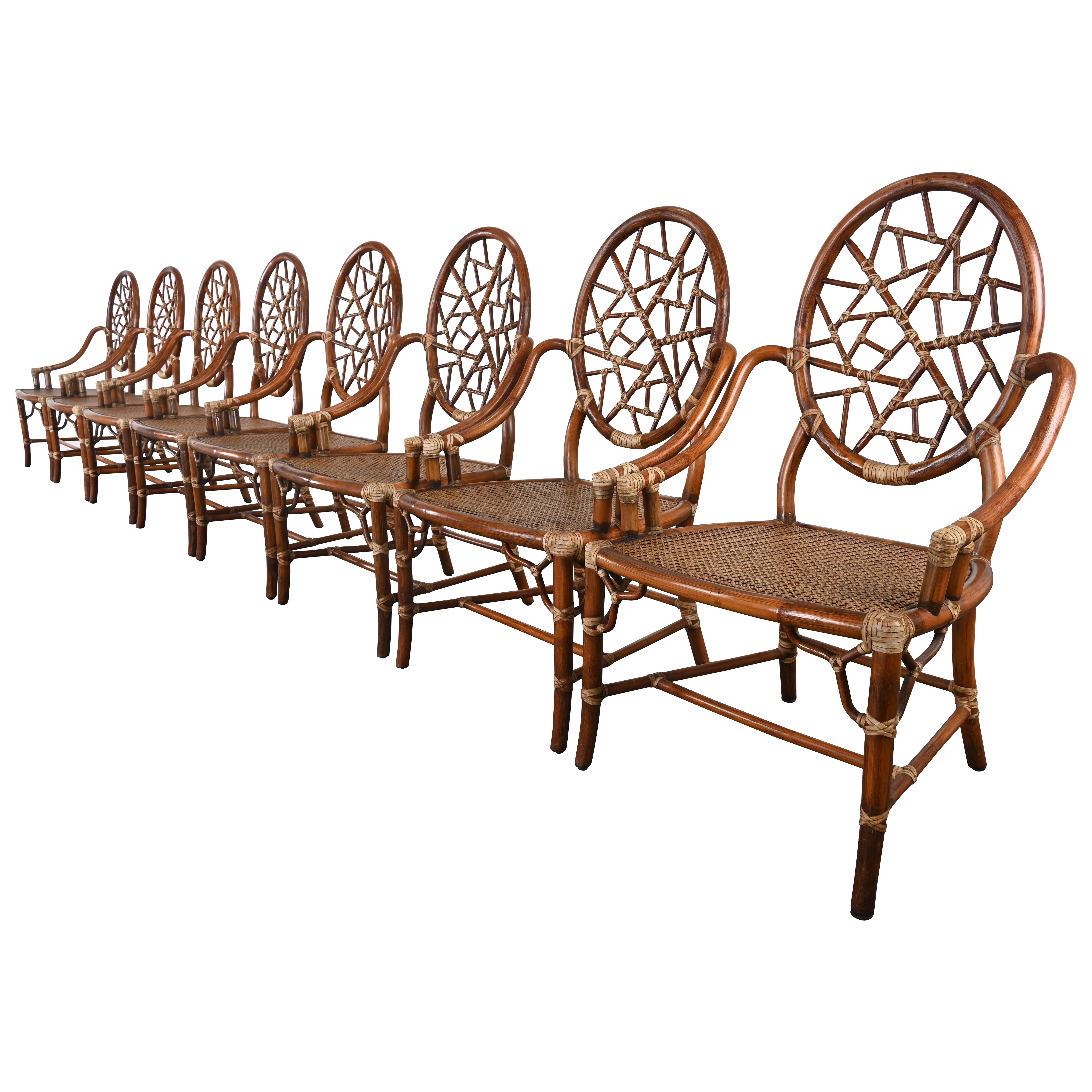 Set of Eight McGuire Rattan "Cracked Ice" Dining Chairs