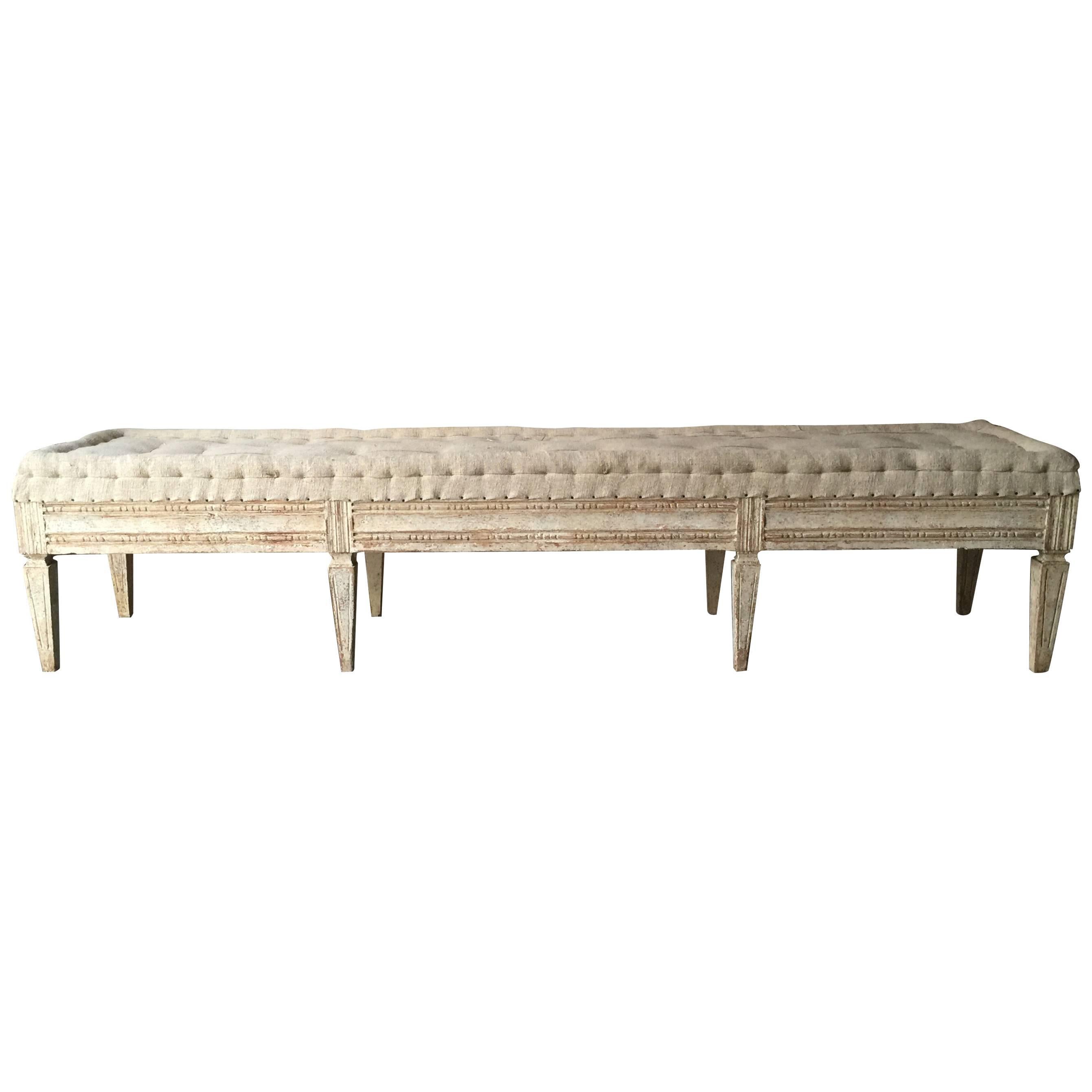 Swedish Gustavian Period Bench with Antique Linen
