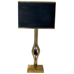 Important Sculptural Lamp made of Brass with an Amethyst Stone by Willy Daro