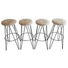 Set of Four Thinline of California Mink Upholstered Bar Stools