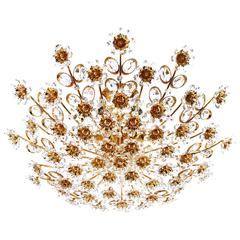 Palwa Light Fixture, Gilt Brass and Crystal, 1960s