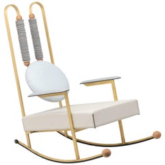 Rulla Leather & Brass Rocking Chair by Mario Milana Handcrafted in Italy