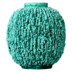 Grüne Art-Déco-Vase „Hedgehog“ aus Chamotte von Gunnar Nylund. Rorstrand Schweden 1930er Jahre