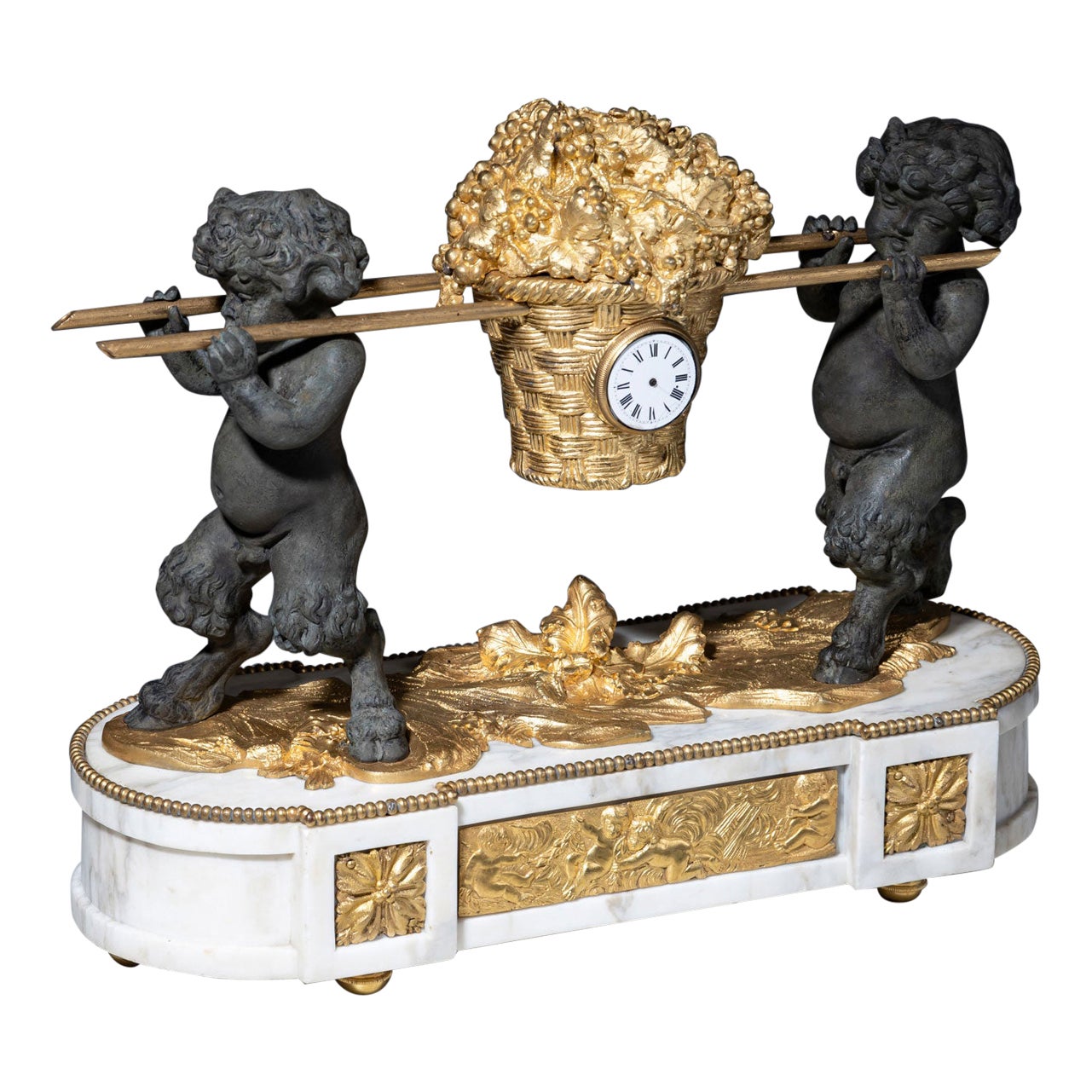 Mantel Clock with small Satyrs, 1st Half 19th Century