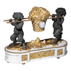 Antique Mantel Clock with small Satyrs, 1st Half 19th Century