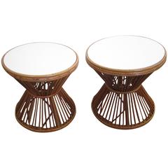 Vintage Franco Albini Style Rattan End or Side Tables with Opaque Tops