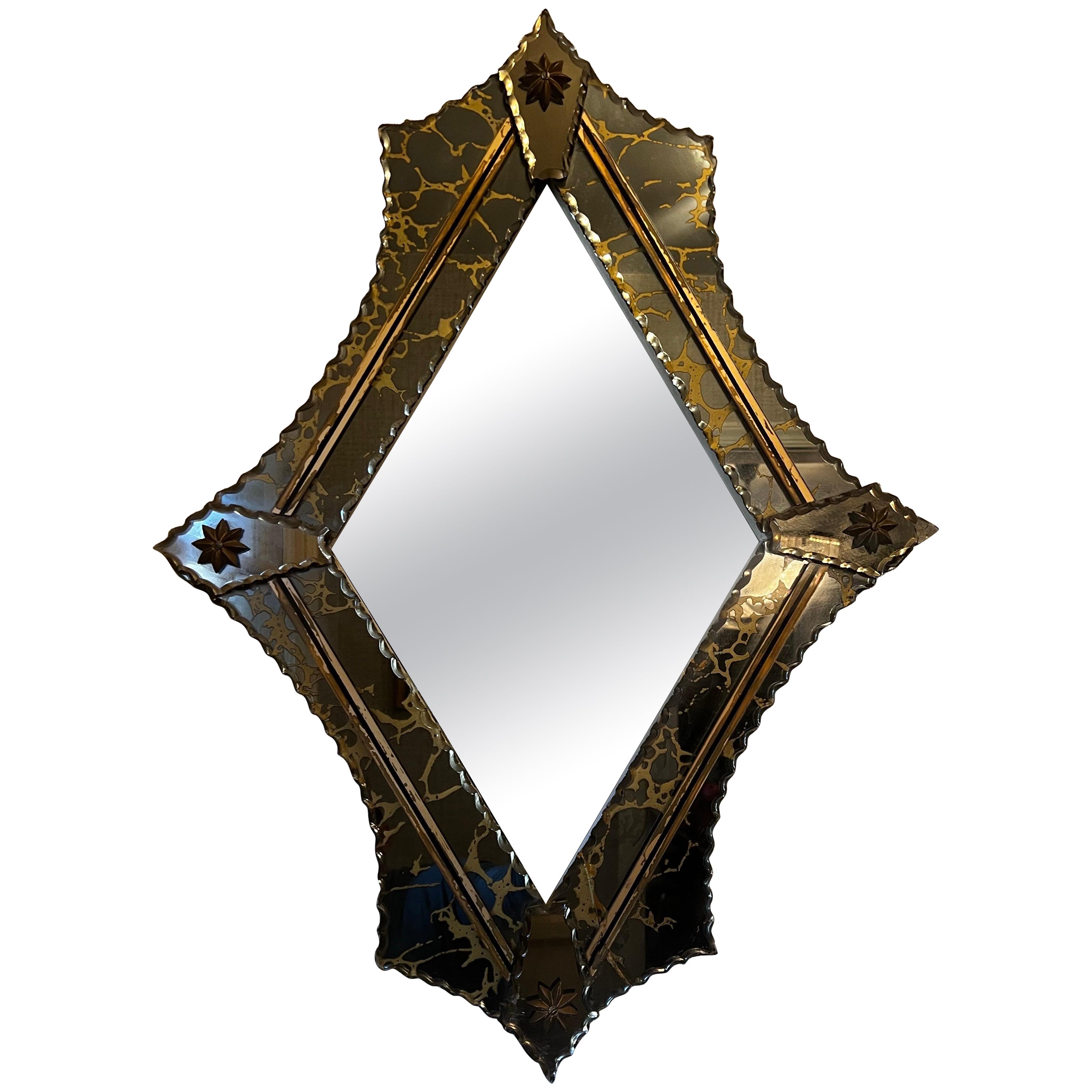 Vintage Venetian Murano Bronzed Tinted Glass Mirror