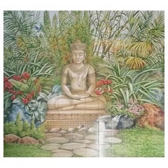 Large Outdoor Azulejos Tile Mural "Buddha" Hand Painted & Signed by Artist