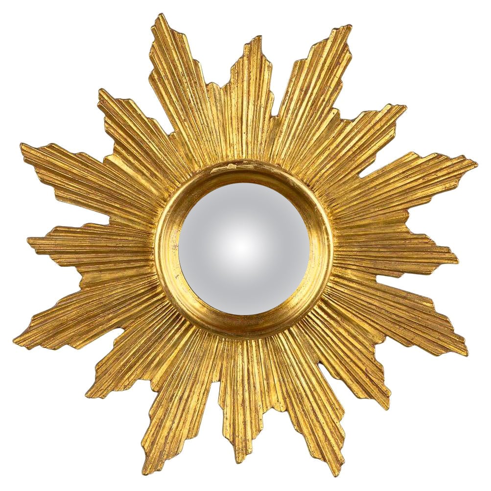 Espejo tallado a mano Antique Giltwood Sunburst en venta