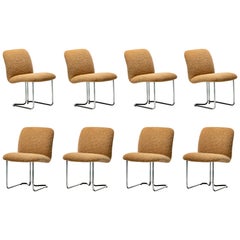 Juego de 8 sillas de comedor cromadas Design Institute America en bouclé camel