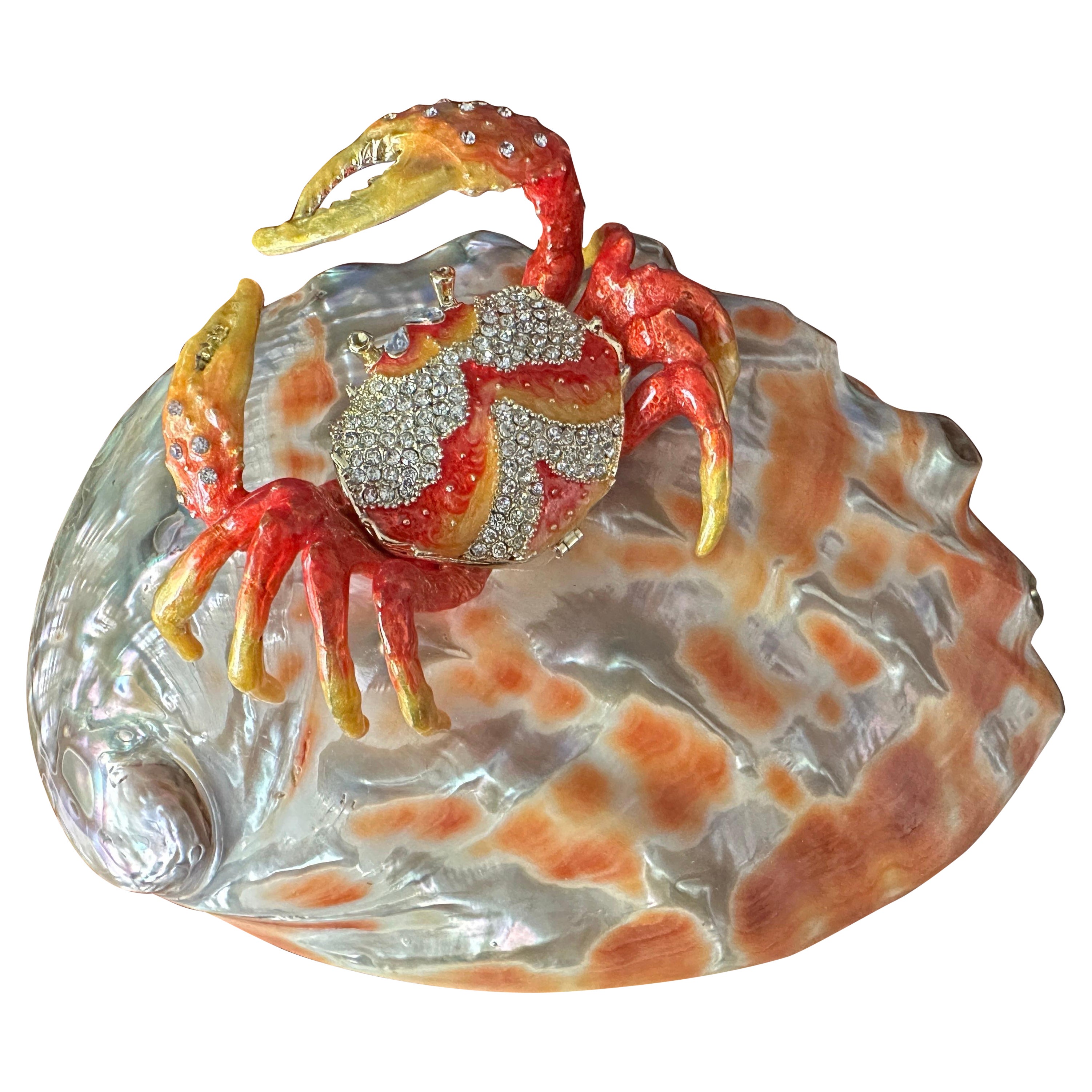 Enameled Crab Sculpture on Abalone Shell For Sale