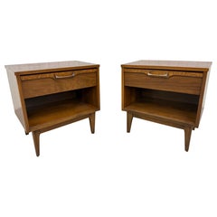Mid-Century Modern Brasilia Style Walnut Nightstands - Set of 2