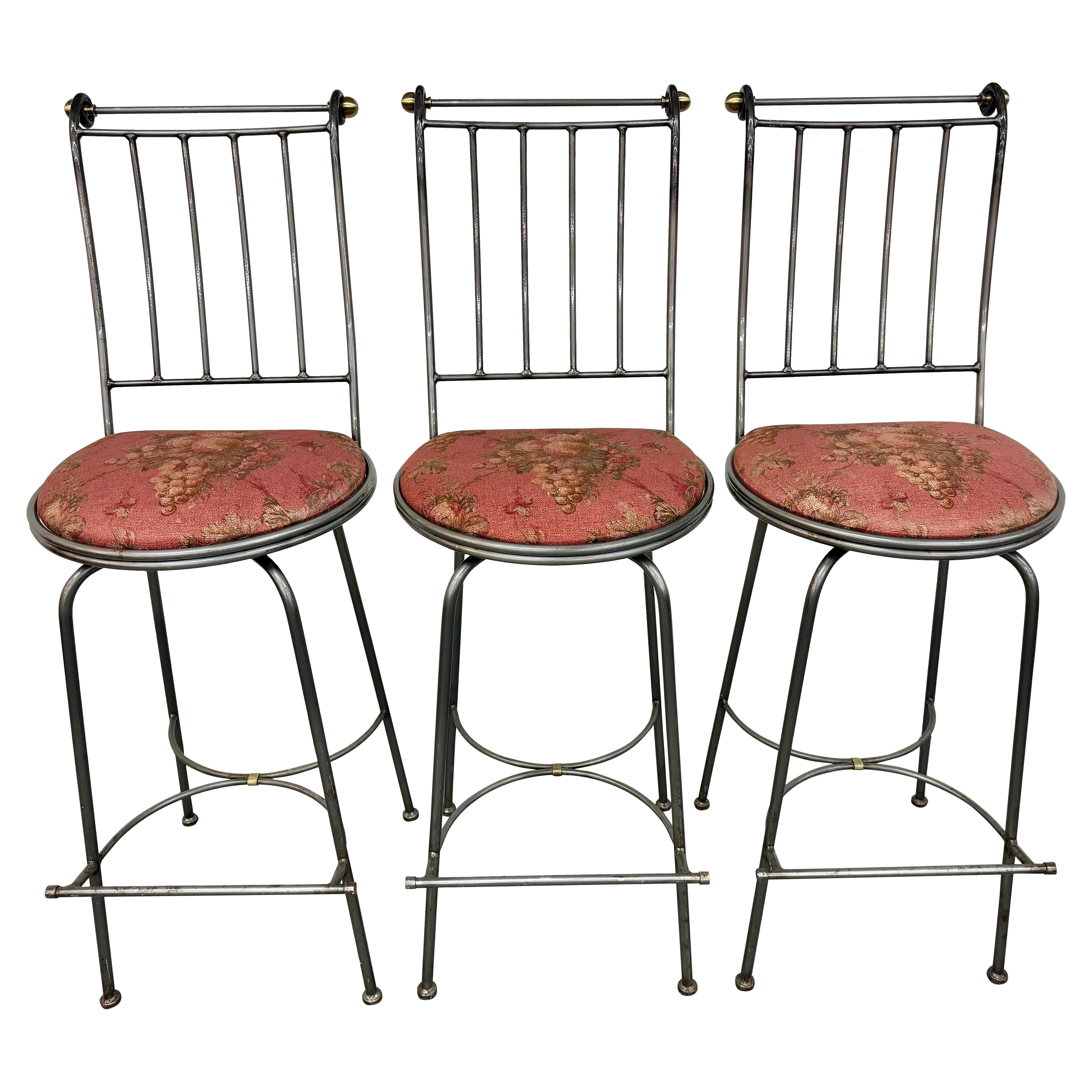 Vintage Hollywood Regency Swivel Bar Stools - Set of 3