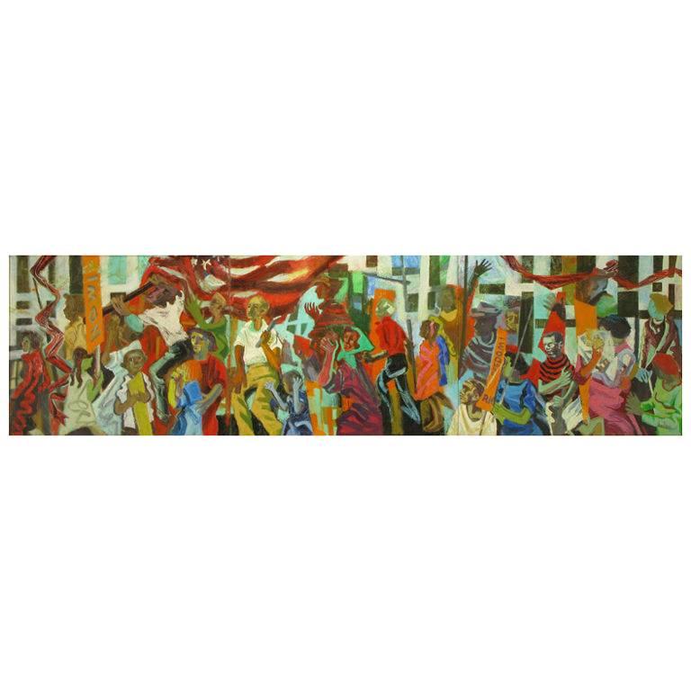 Important 12.5' 1965 Civil Rights Mural by Joan Linsley (1922-2000) For Sale