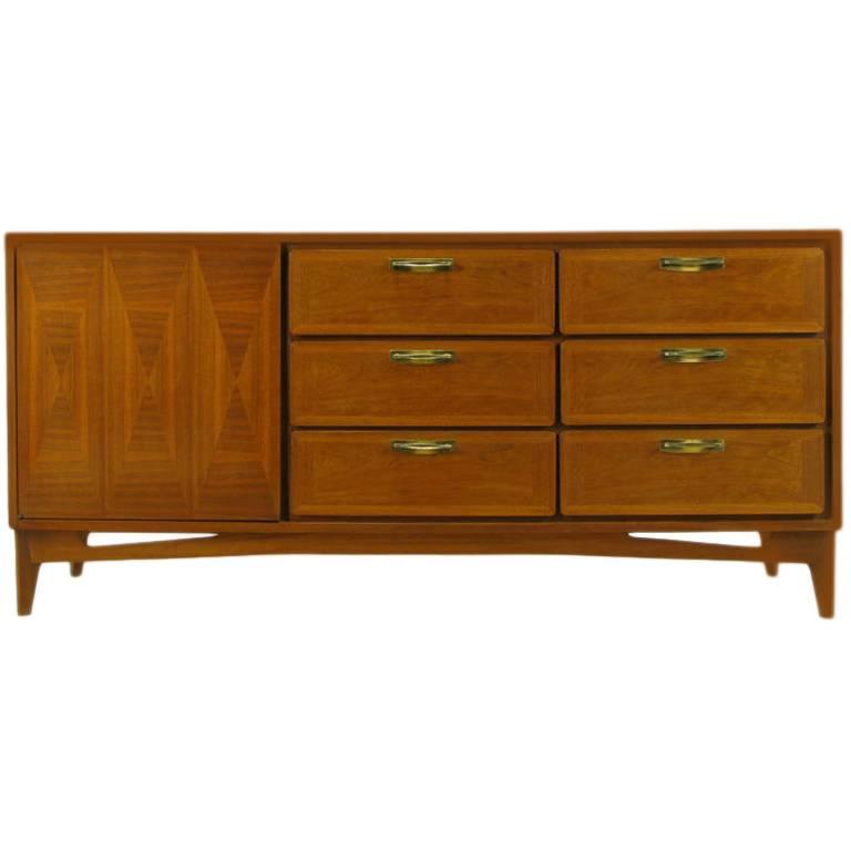 1950s Red Lion Parquetry Front Mahogany Nine Drawer Dresser For