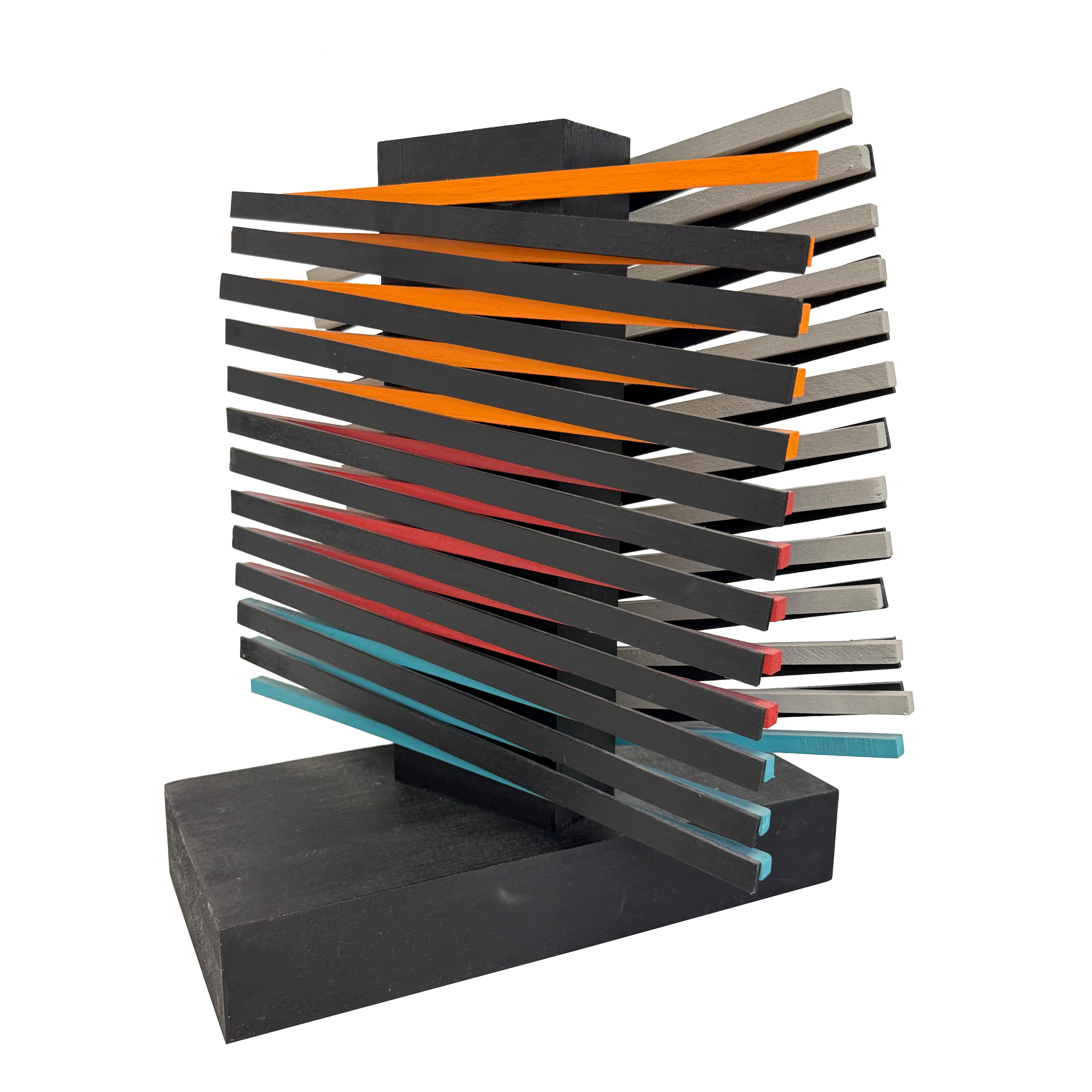 Scultura da tavolo astratta in legno multicolore, anni '80