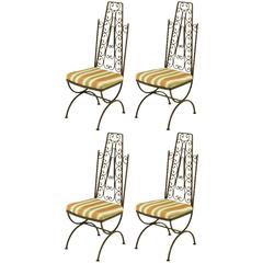 Four Spanish Revival Wrought Iron Filigree Dining Chairs 8