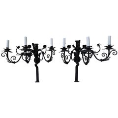 Spanish Wrought Iron Sconces, Pair