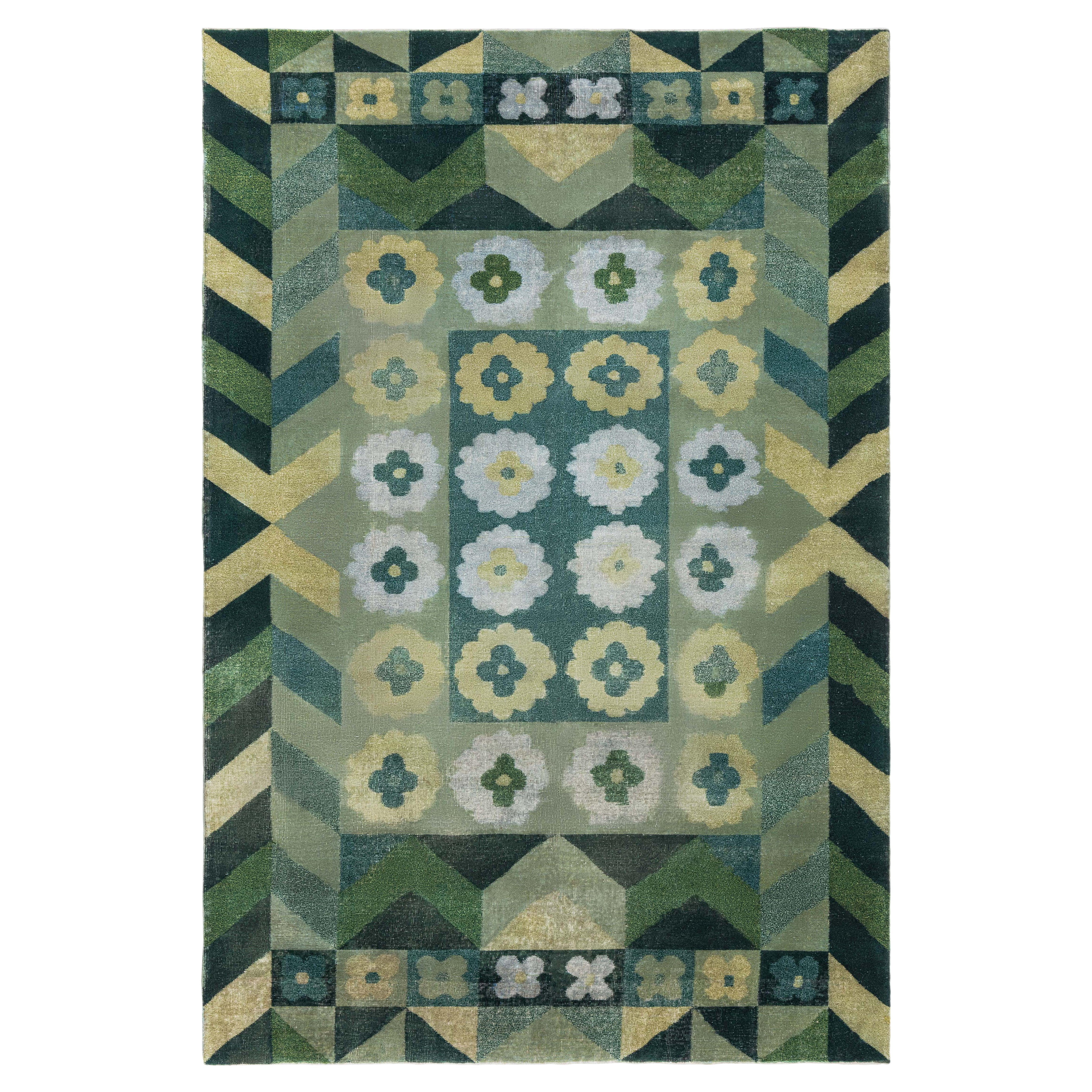 Art Deco Design Green Handmade Wool Rug Doris Leslie Blau