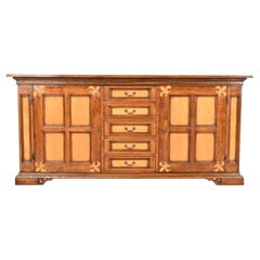 Gruppo Faber Italian Provincial Carved Oak Inlaid Maple Sideboard or Bar Cabinet