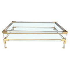 Vintage lucite and brass sliding top coffee table, 1970s