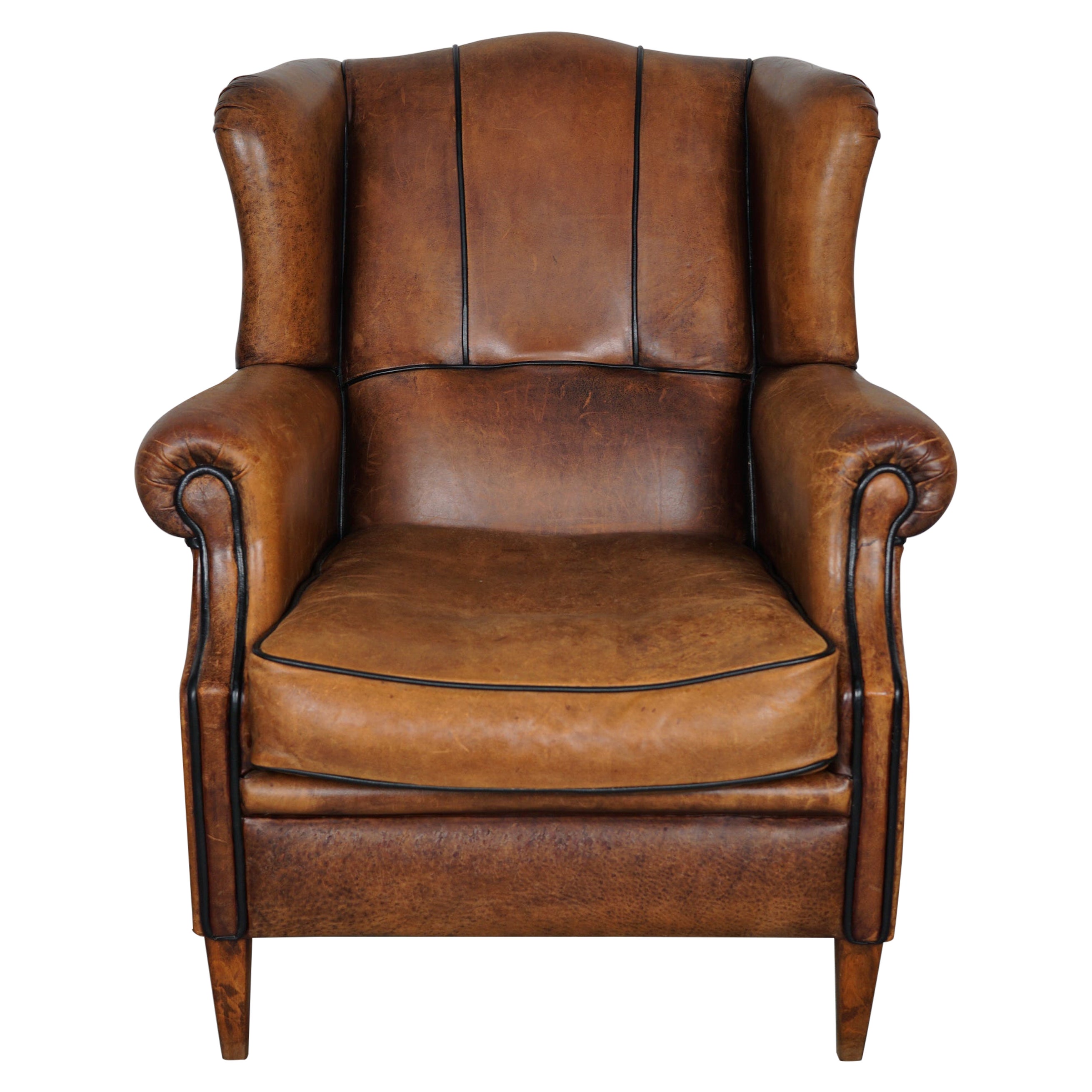 Vintage Dutch Cognac Colored Leather Club Chair For Sale