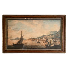 Watercolor Engraving of View of Island Ischia Lacco by Italian Pietro Fabris