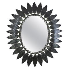 Spanish Sunburst Leafed Oval Mirror in Patinated Metal