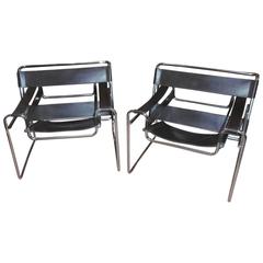 Marcel Breuer Pair of Vintage B3 Wassily Armchairs in Chocolate Leather by Knoll