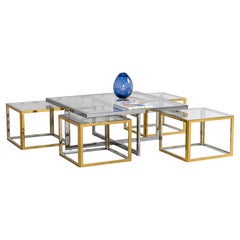Charles Maison Table gigogne hollywoodienne en chrome et laiton Paris Willy Rizzo