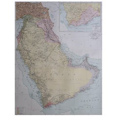 Large Original Vintage Map of Saudi Arabia, circa 1920