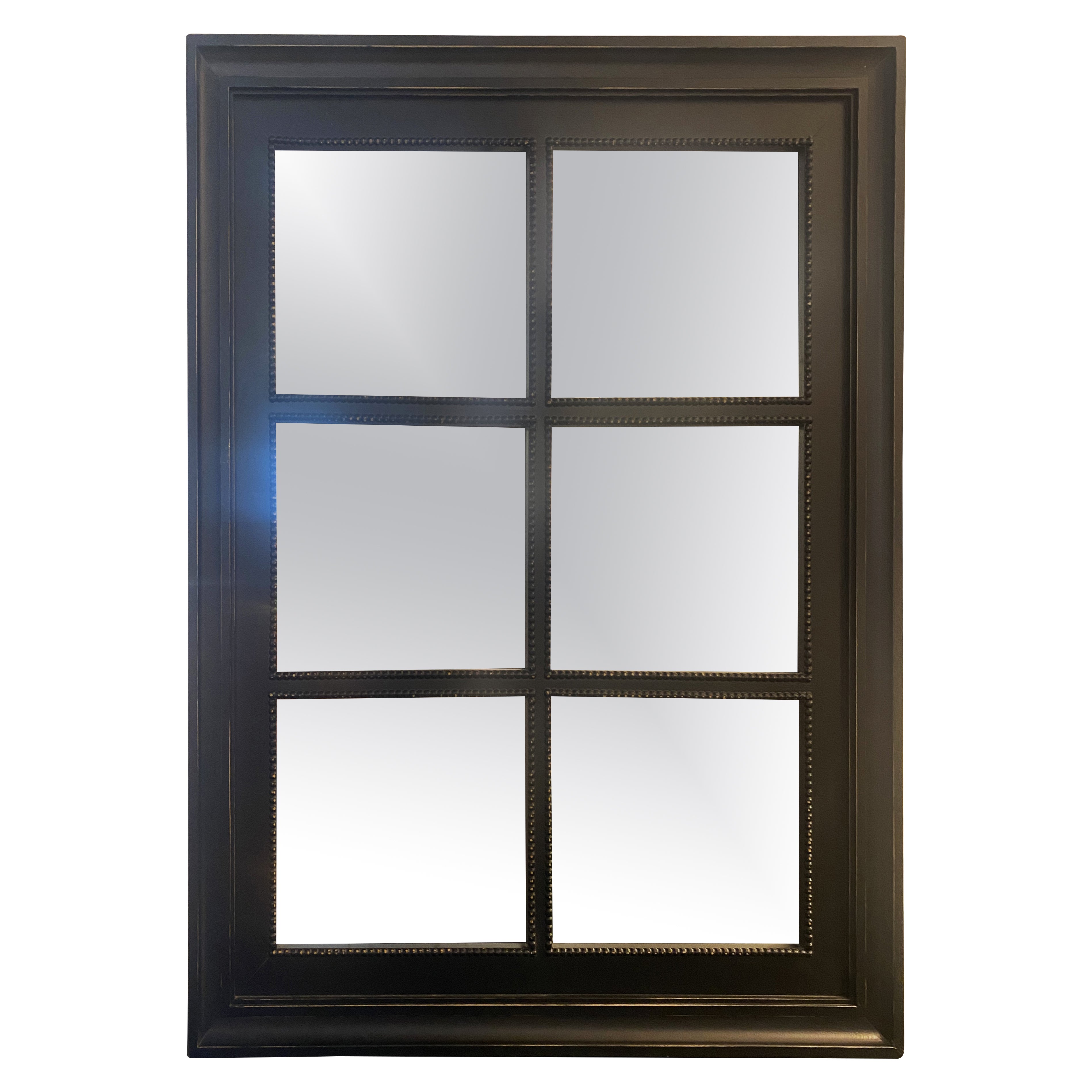 Italienischer Contemporary Hand geschnitzt Schwarz und Gold Spiegel mit Antiquities Glas im Angebot