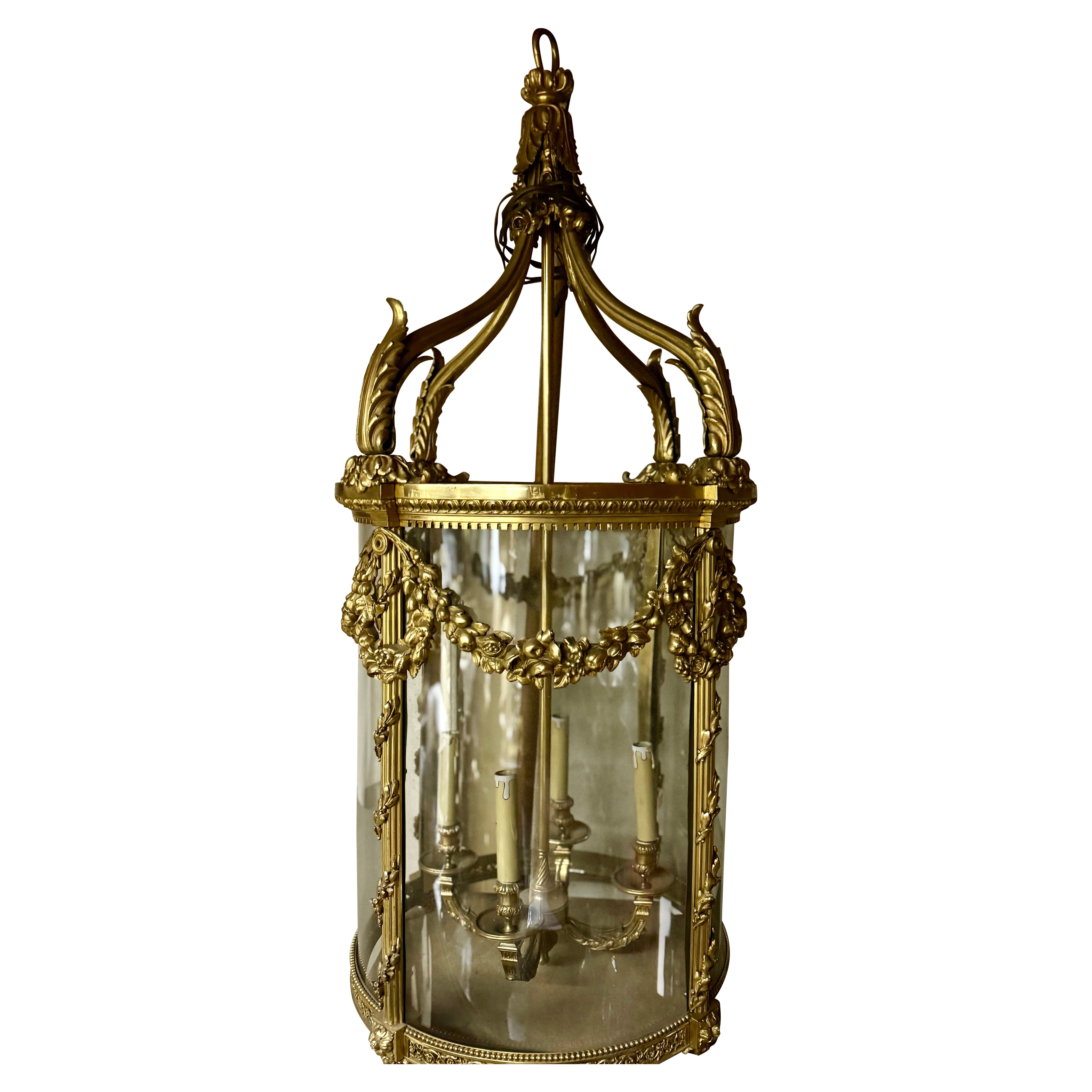 palatial lantern in bronze and glass louis XVI style For Sale