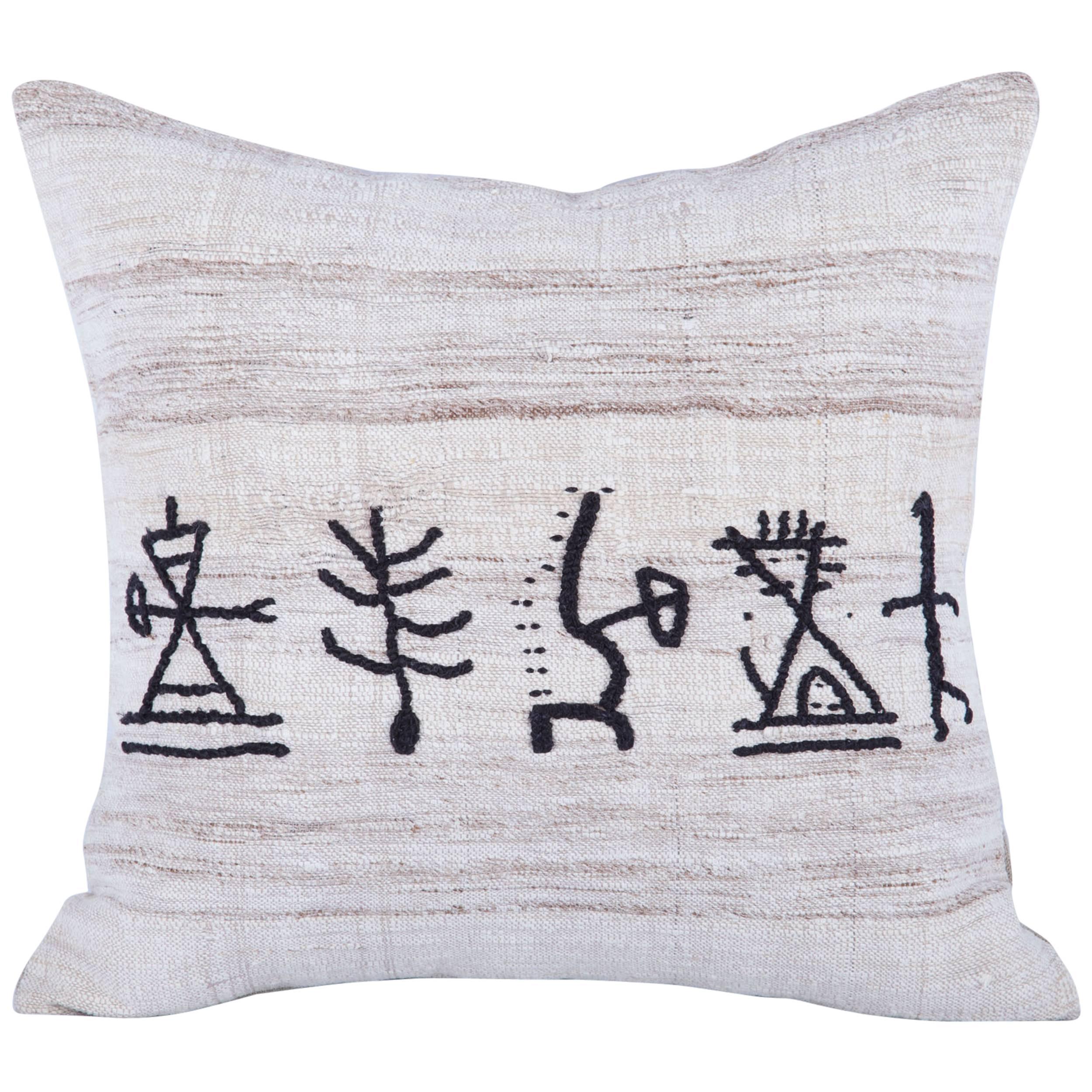 Pillow with a New Design on a Vintage Anatolian Nomadic Kilim, by Seref Ozen