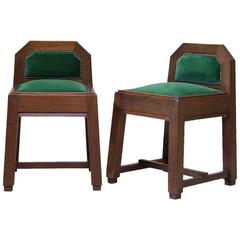 Pair of Solid Oak Arts and Crafts Stools, France, Early 20th Century 10
