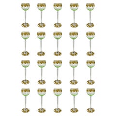 Set of 20 Estate German Green & Gold Leaf Detail Crystal Wine Glasses Circa 1940