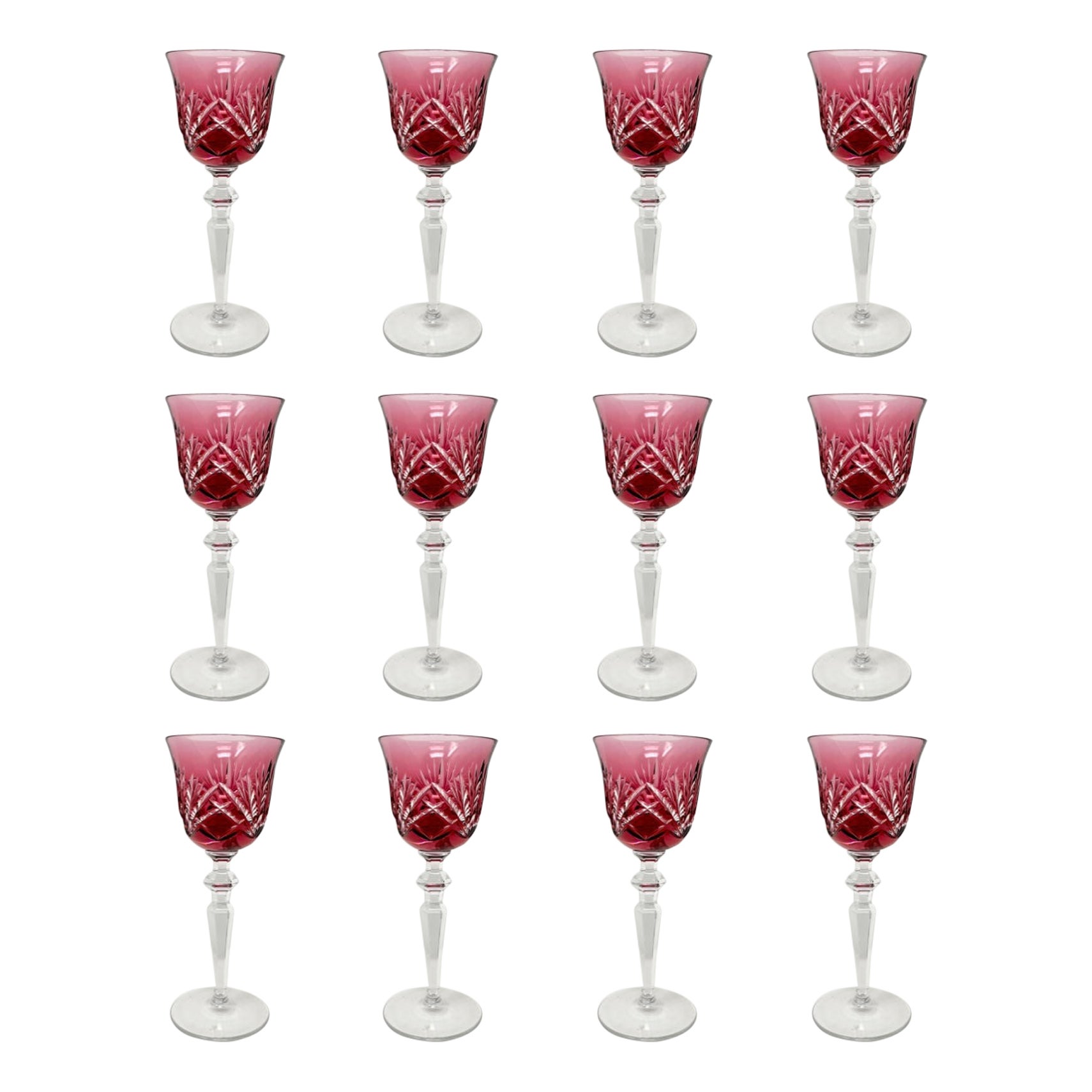 Juego de 12 copas de cristal de plomo alemán cortado a transparente Gorham Cherrywood Cranberry