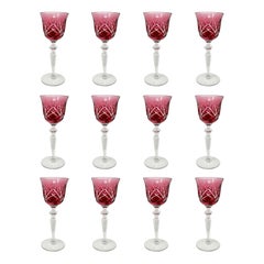 Juego de 12 copas de cristal de plomo alemán cortado a transparente Gorham Cherrywood Cranberry