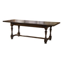 19th Century French Louis XIV Carved Oak Our-Leg Farm Dining Table