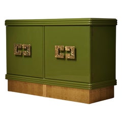 Grüne Bar-Anrichte/Anrichte aus Messing mit Barschrank/ Sideboard aus der Mitte des Jahrhunderts, 1980