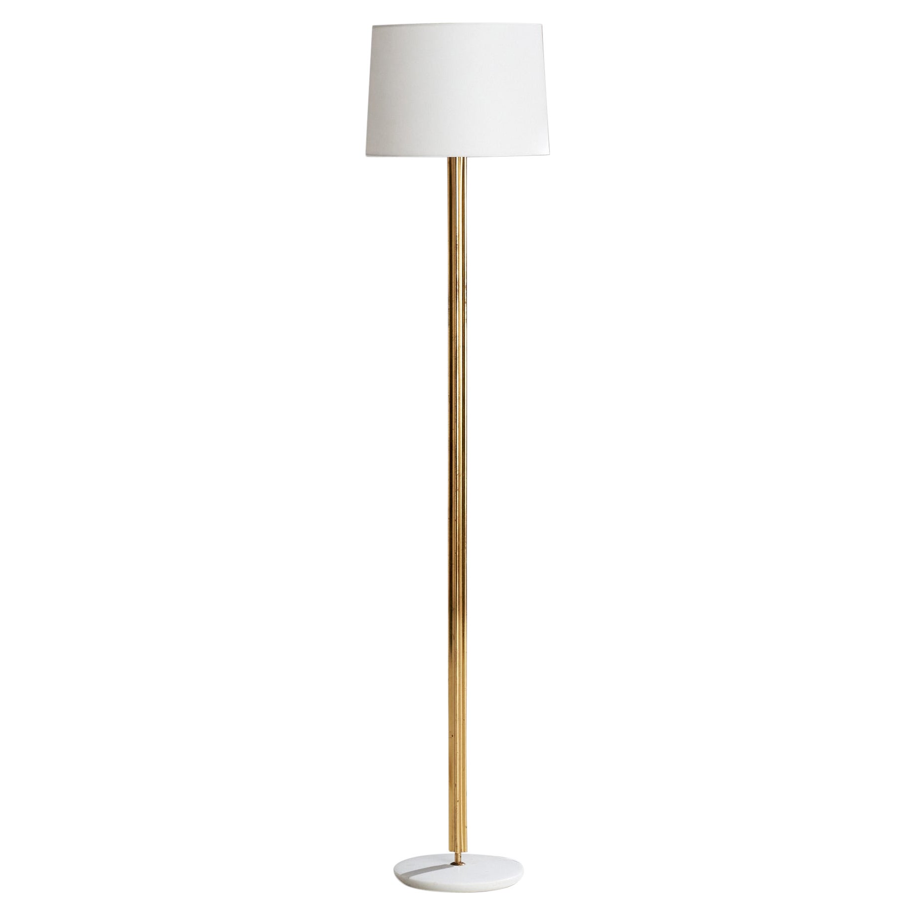 Angelo Lelii Attribution, Floor Lamp, Brass, Marble, Fabric, Italy, 1950s