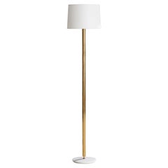 Angelo Lelii Attribution, Stehlampe, Messing, Marmor, Stoff, Italien, 1950er Jahre