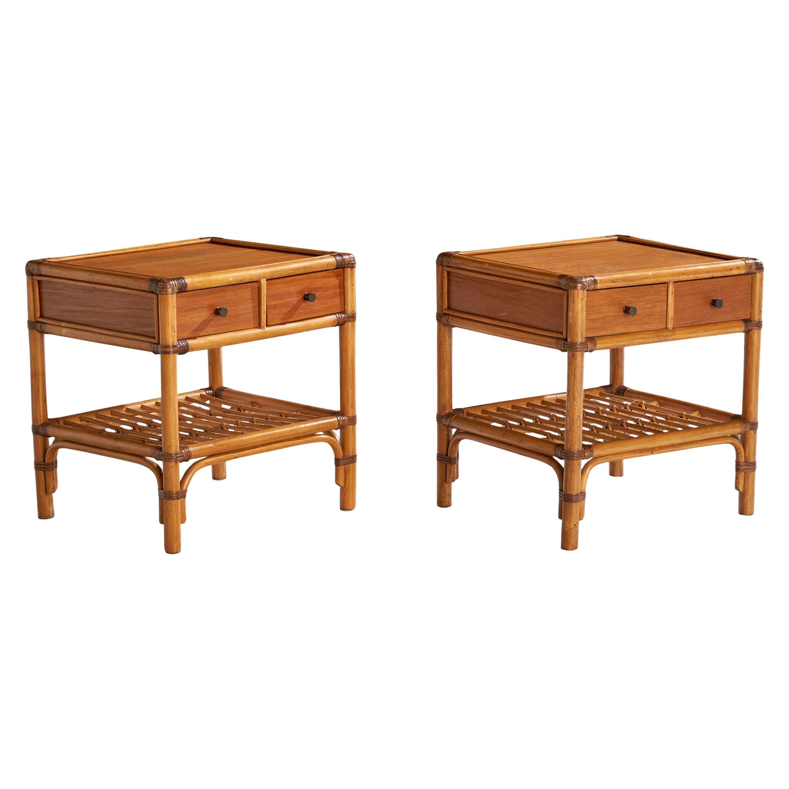 Kenneth Bergenblad, Nightstands, Bamboo, Wood, Rattan, Brass, Sweden, 1976