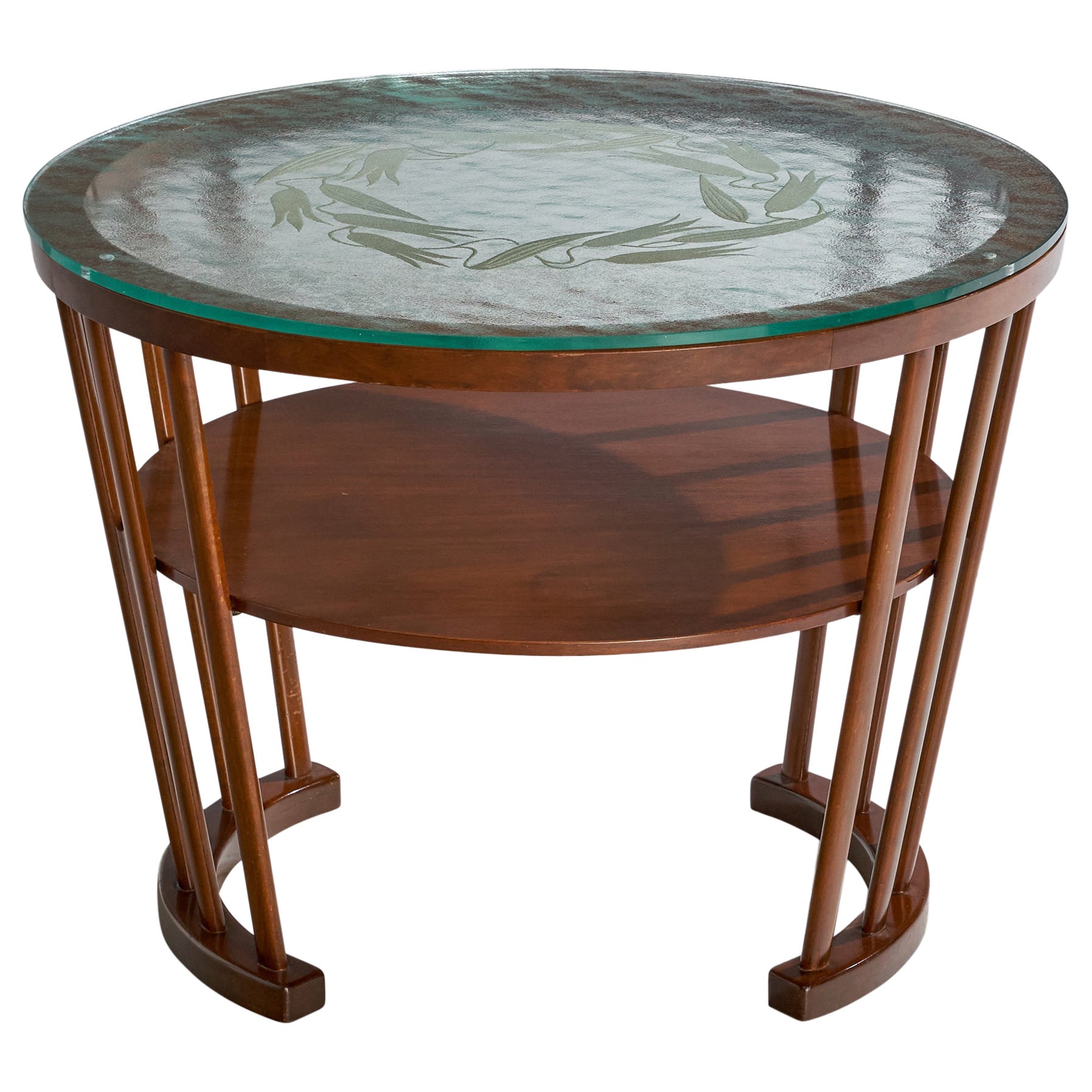 Dänischer Designer, Beistelltisch, Holz, Glas, Dänemark, 1940er Jahre im Angebot
