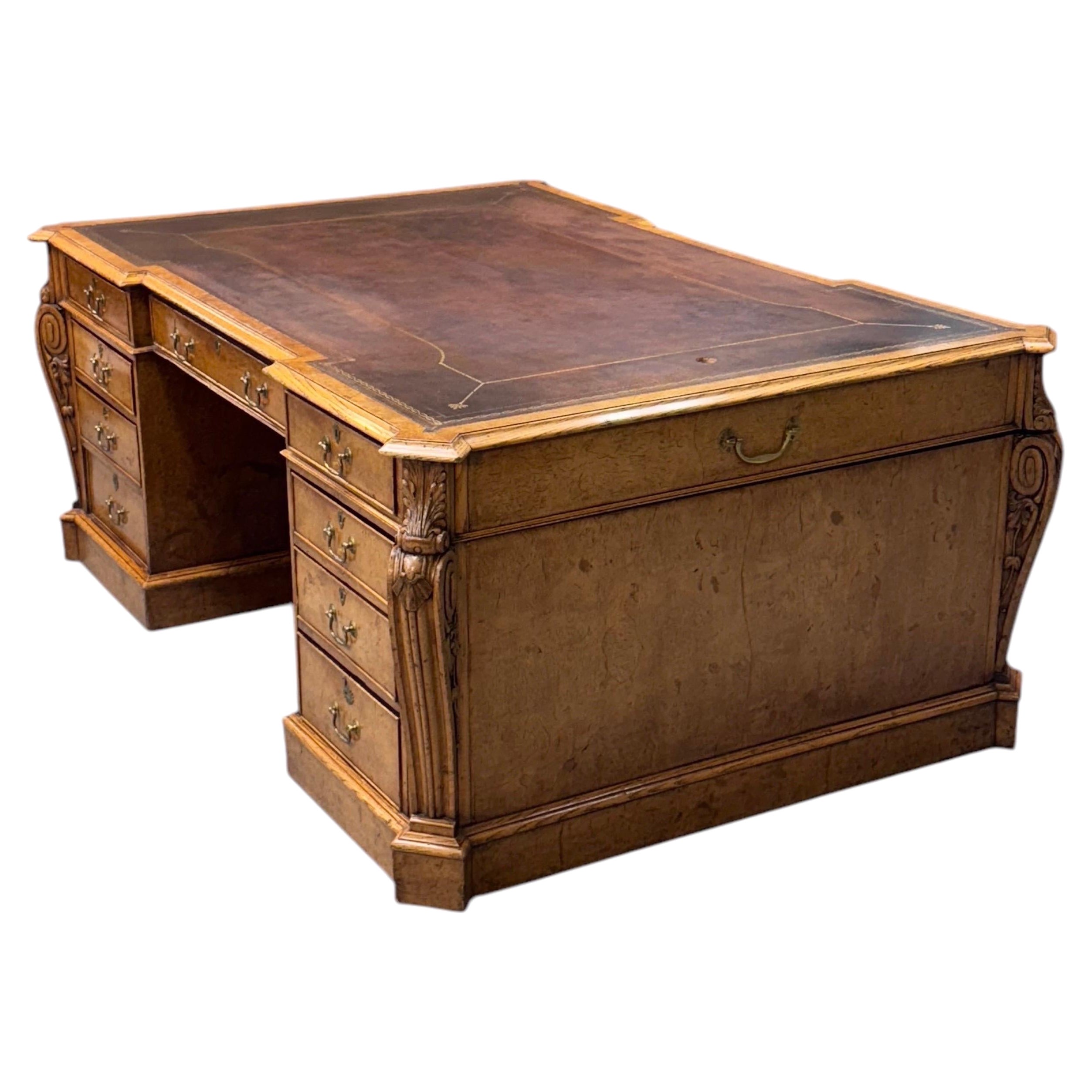 Scrivania con due piedistalli in pelle, Oak inglese, XIX secolo in vendita